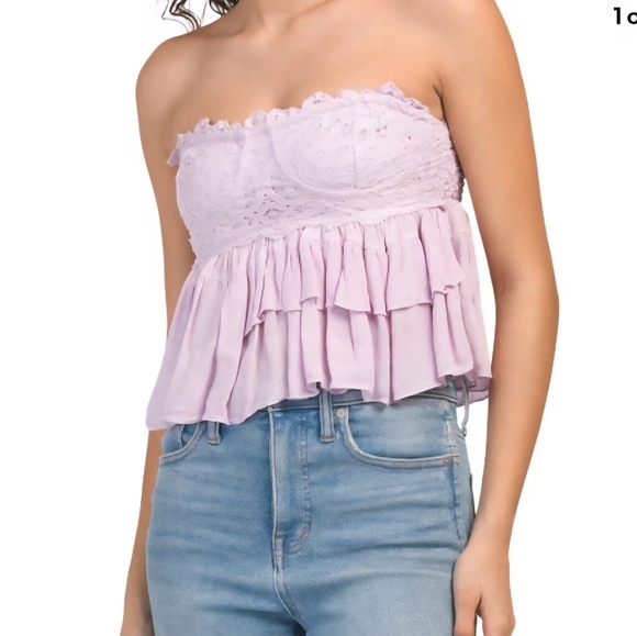 Free People One Adella Corset Cami Lilac Lace Strapless Top - Picture 1 of 11